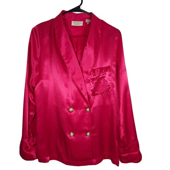 Vintage Victorias Secret Pajama Set Hot Pink Magenta Satin Blazer & Pants Size S - Picture 1 of 8